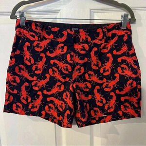 J Crew Lobster Print Chino Shorts Maine Red Navy 100% Cotton Women Size 6 EUC